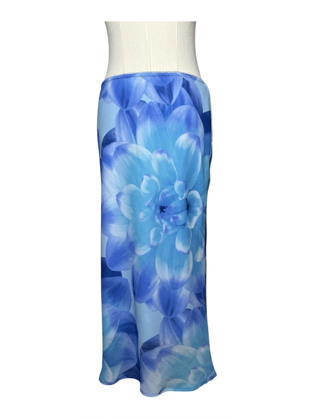 90s Y2K Vintage Blue Large Floral Fairycore Midi Skirt Watercolor Ethereal